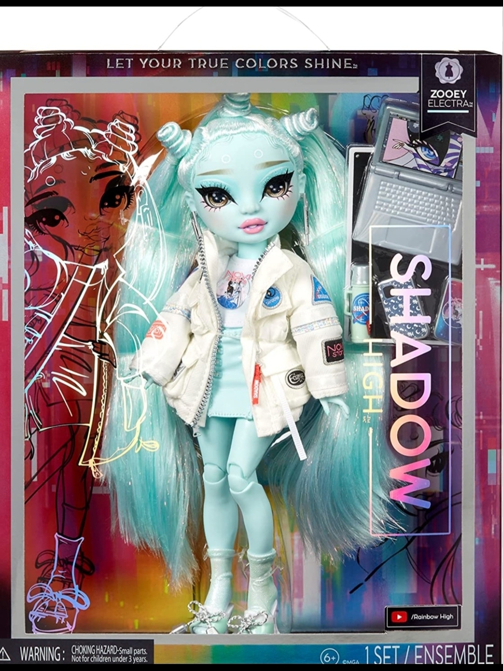 Rainbow High Shadow High Zoey Electra Doll - Aqua & White